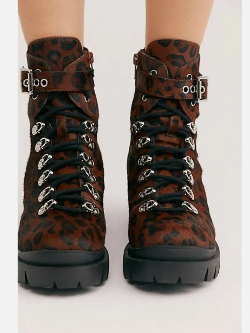 New Free People Printed Check Lace Up Boots size 8 MSRP: $195 Leather